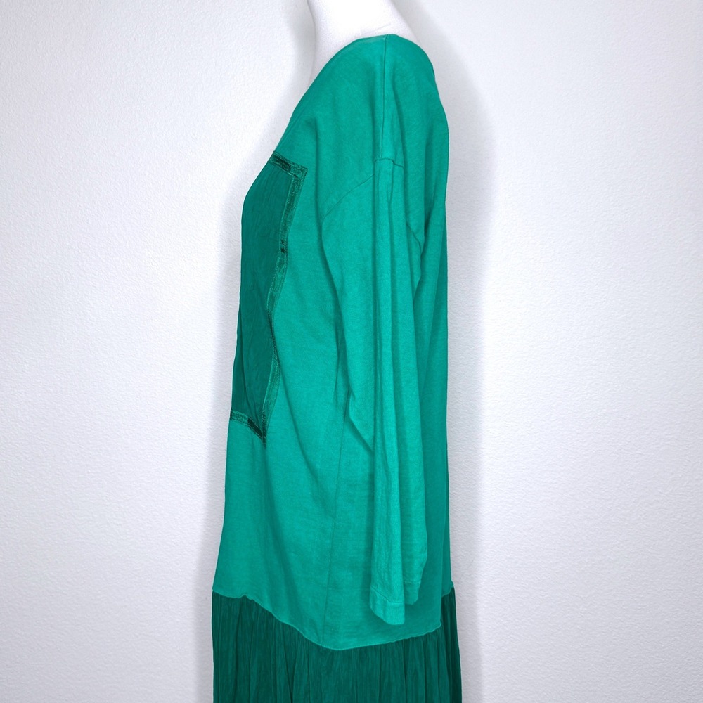 JOHNNY WAS T-Shirt Maxi Dress MED Long Sleeve‎ Embroidered Fish Kelly Green - Picture 7 of 12